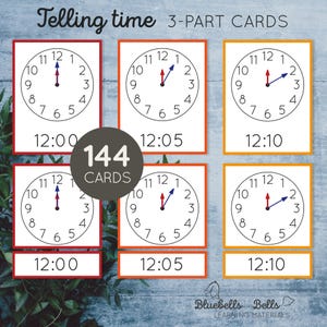 Tarjetas Montessori de 3 partes para decir la hora. Tarjetas de nomenclatura de nivel 2. Actividades con reloj.