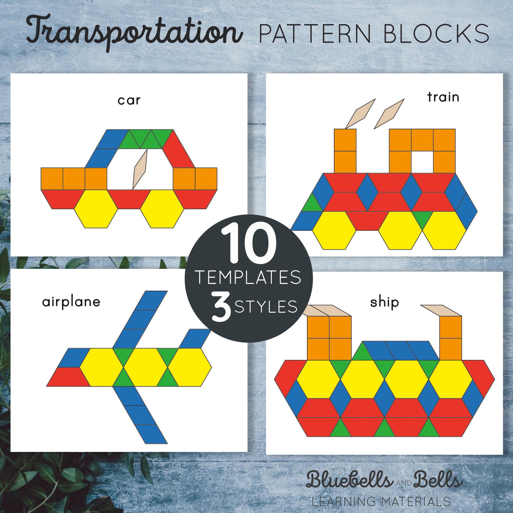 Transportation Pattern Blocks Templates. Preschool and Kindergarten Printable Shape Matching Activity. - Etsy