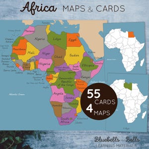 Afrika Landkarten und Karten. Montessori Kontinent Studie zum Ausdrucken.