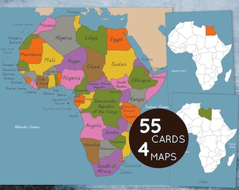 Africa maps and cards. Montessori continent study printable.