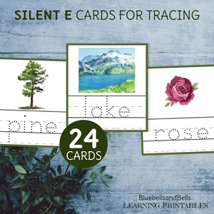 Cartes Magic E pour le traçage. Série verte Montessori imprimable.