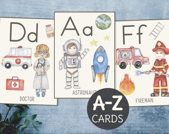 Alphabet cards Occupations. Preschool letter printable Community helpers.