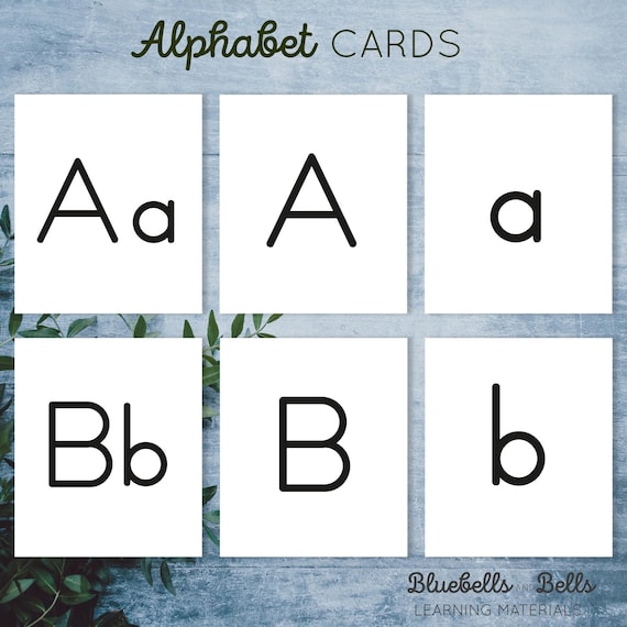 Printable alphabet cards. Simple letter flash cards. ABC minimalist downloadable pdf.