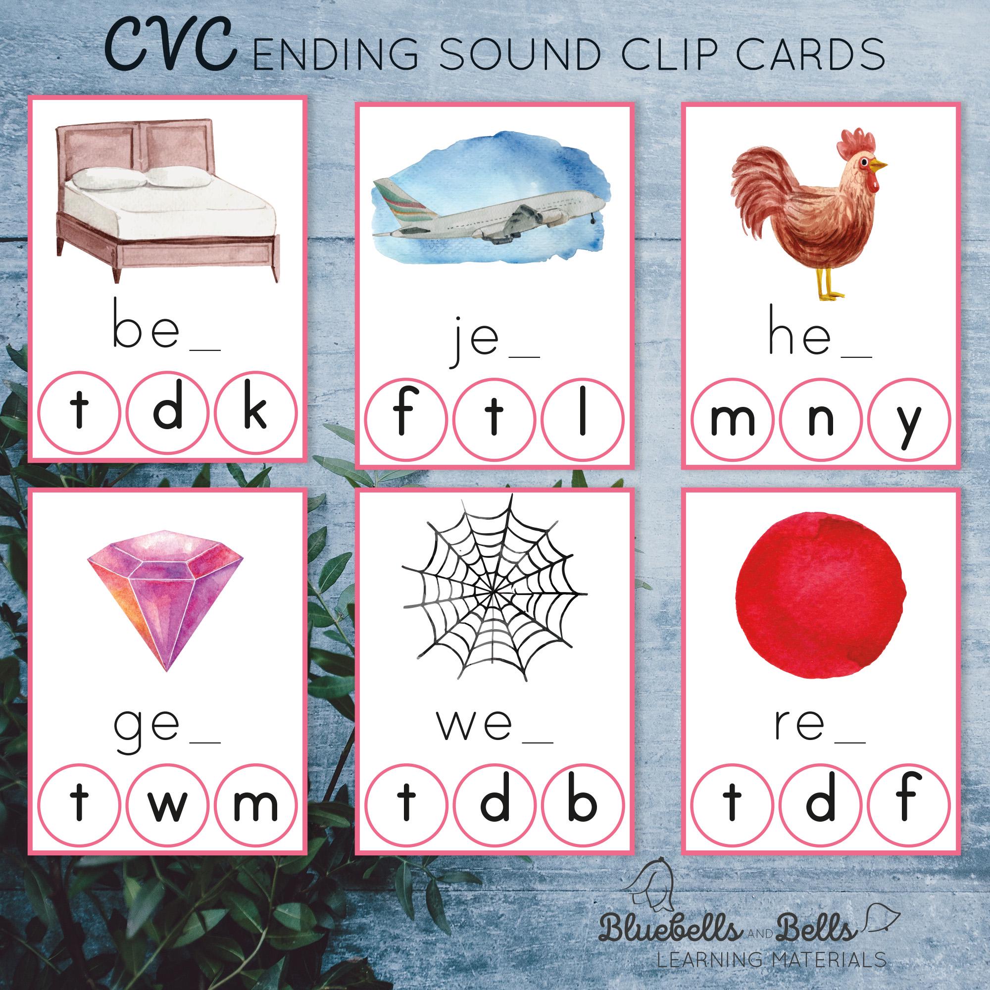 Ending Sound Clip Cards. Montessori CVC Word Cards. Phonics Preschool ...