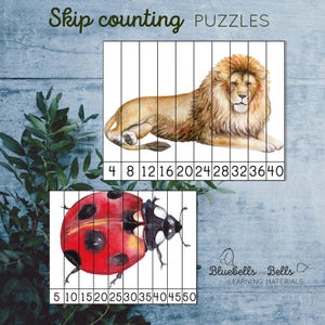 Skip counting puzzles numbers 2-12. Montessori math printable. image 3