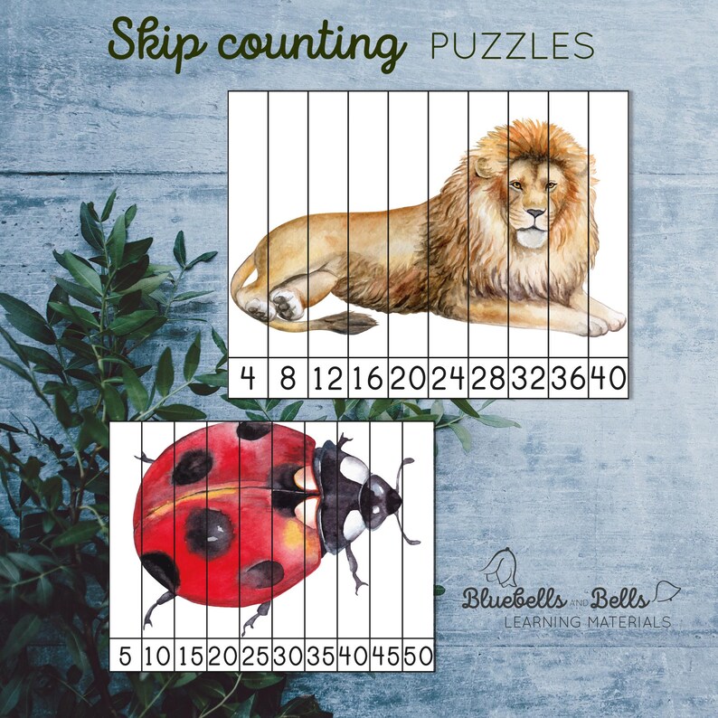 Skip counting puzzles numbers 2-12. Montessori math printable. image 3