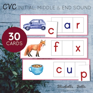 Alphabet mobile imprimable Montessori. Cartes assorties pour la phonétique des mots CVC. Cartes son de début de série rose, son du milieu et de fin.