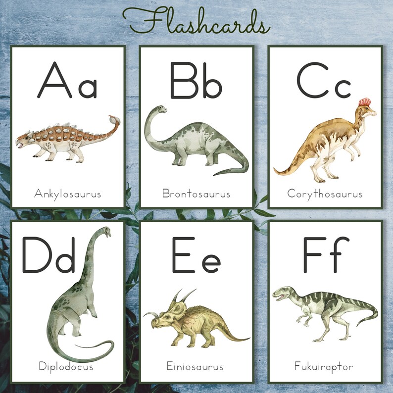 Dinosaur Alphabet Flashcards. Watercolor Letter Cards. Kids - Etsy