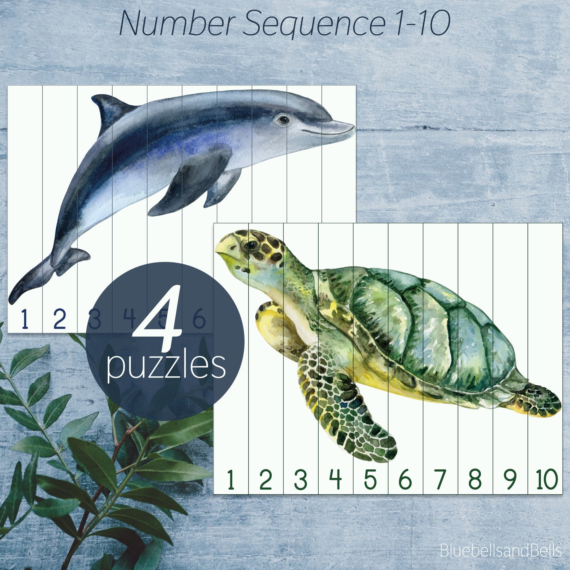 ocean animal preschool printable number sequence puzzle 1 10 etsy canada