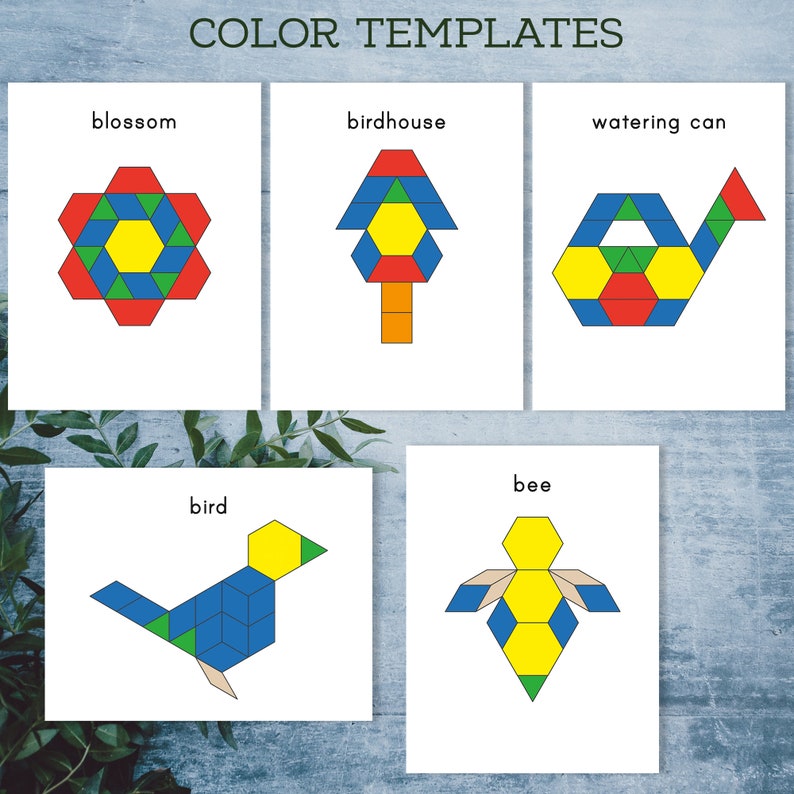 Spring pattern blocks templates. Spring printable preschool and kindergarten activity. image 2