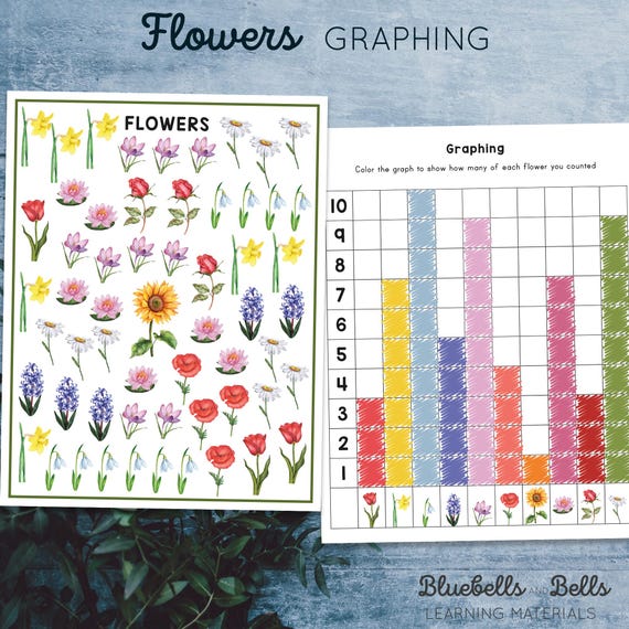 Graphing printable flowers. Preschool and kindergarten math activity.
