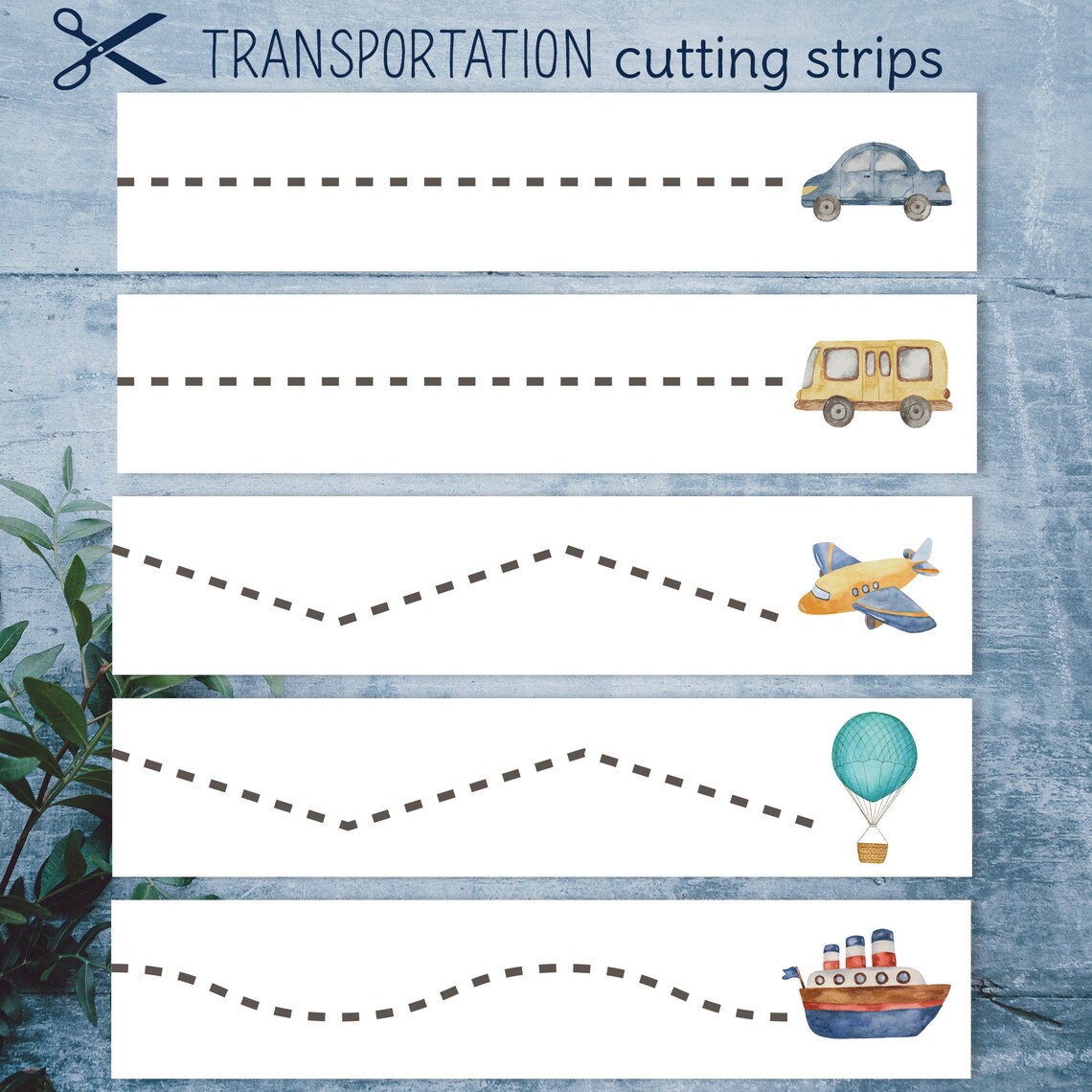 Montessori Printable Cutting Practice Strips Transportation. - Etsy