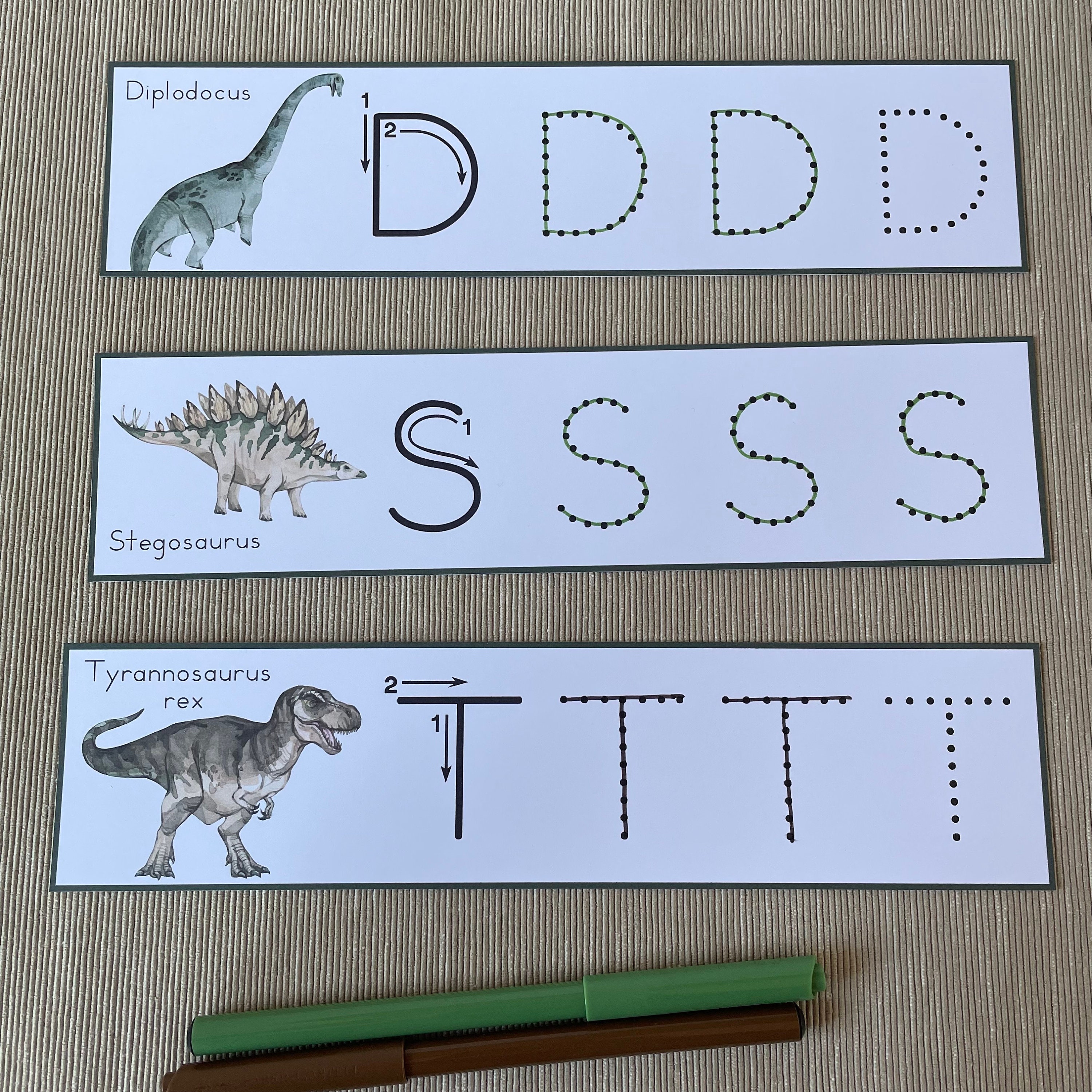 Dinosaur Alphabet Cards Tracing Letters. Preschool Montessori ...
