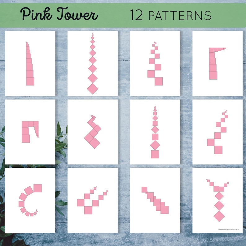 Pattern Tower Using Blocks Pink Tower Printable Patterns, Matching Cards and Chart. Montessori ...