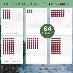 Montessori Multiplication board printable Task cards. Multiplication arrays.