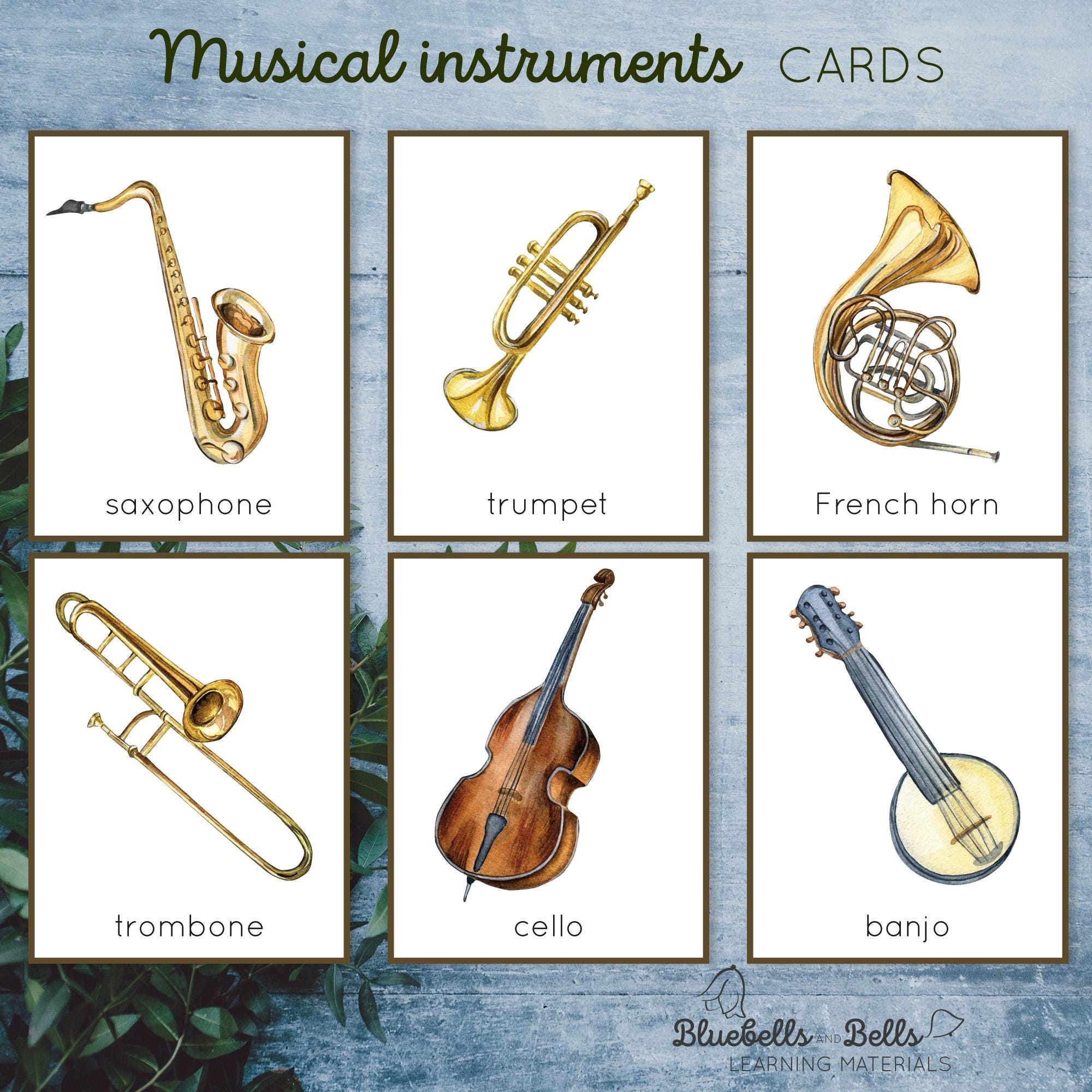 Musical Instrument Flashcards. Preschool and Kindergarten Watercolor ...