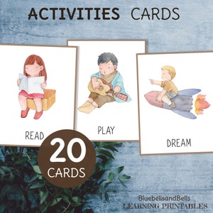 Cartes flash Verbe Action. Vocabulaire imprimable préscolaire et maternelle.