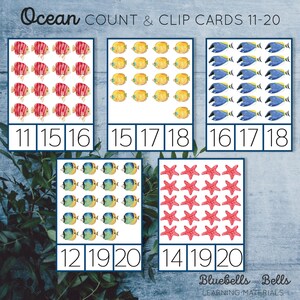 Ocean Count and Clip Cards 11-20. Preschool Math Printable. Homeschool ...