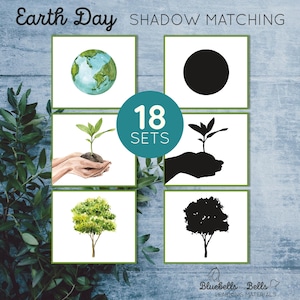 Cartes assorties pour l'ombre du jour de la Terre. Imprimable Montessori pour enfants d'âge préscolaire. Cartes aquarelles pour tout-petits. Activité environnementale de la maternelle.