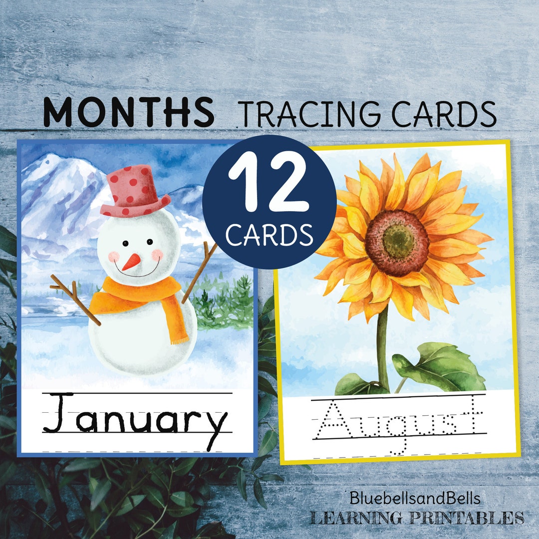 Months of the Year Cards Tracing. Handwriting Worksheets for Preschool ...