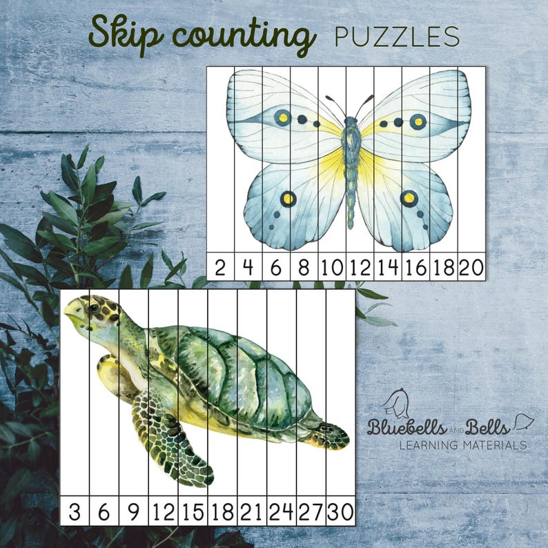 Skip counting puzzles numbers 2-12. Montessori math printable. image 2