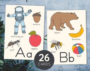Cartes postales imprimables. Cartes flash alphabet pour les tout-petits et les enfants d'âge préscolaire. Activité phonique.