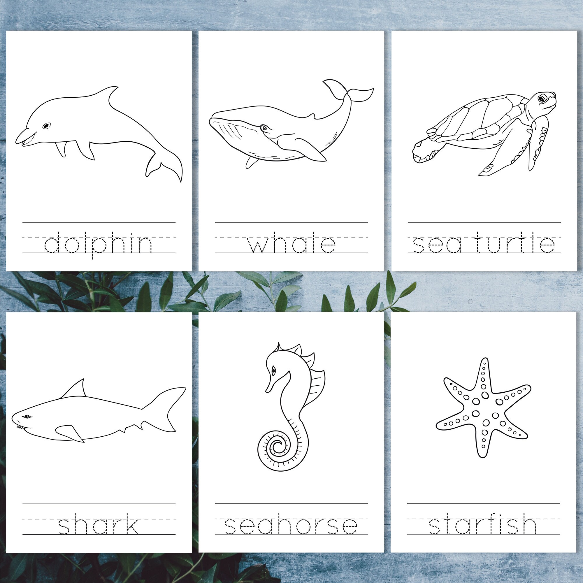 ocean kids coloring pages word tracing worksheets preschool etsy