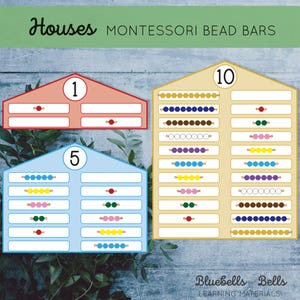 Montessori bead addition activity. Montessori printable math bead houses.