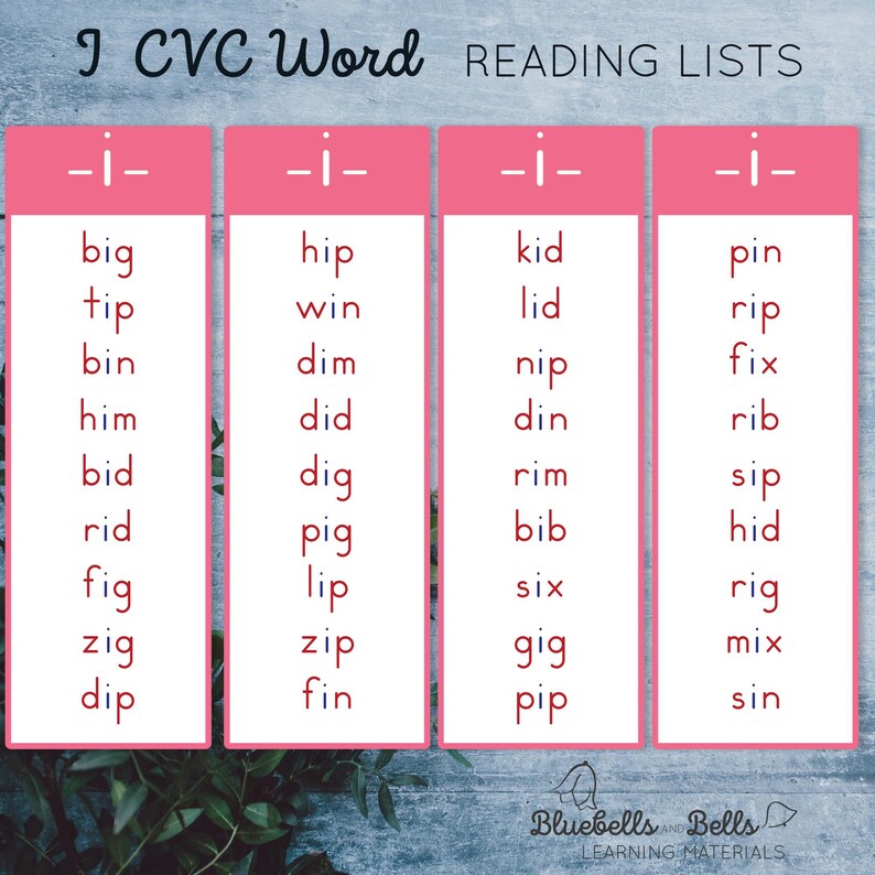 Montessori Reading CVC Word Lists. - Etsy