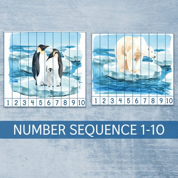 Polar bear and penguins number sequence 1-10 puzzles