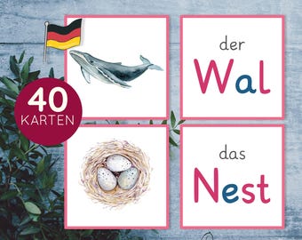 Montessori lesen Bild und Wort zuordnen. Sprachmaterial Kinder.