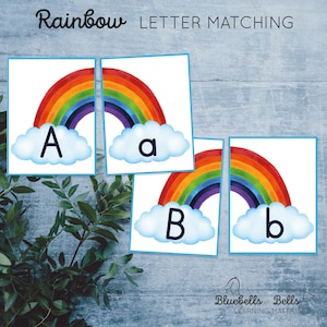 Quebra-cabeças para impressão de correspondência de letras do arco-íris. Atividade pré-escolar de primavera Montessori. Alfabeto do jardim de infância para impressão.