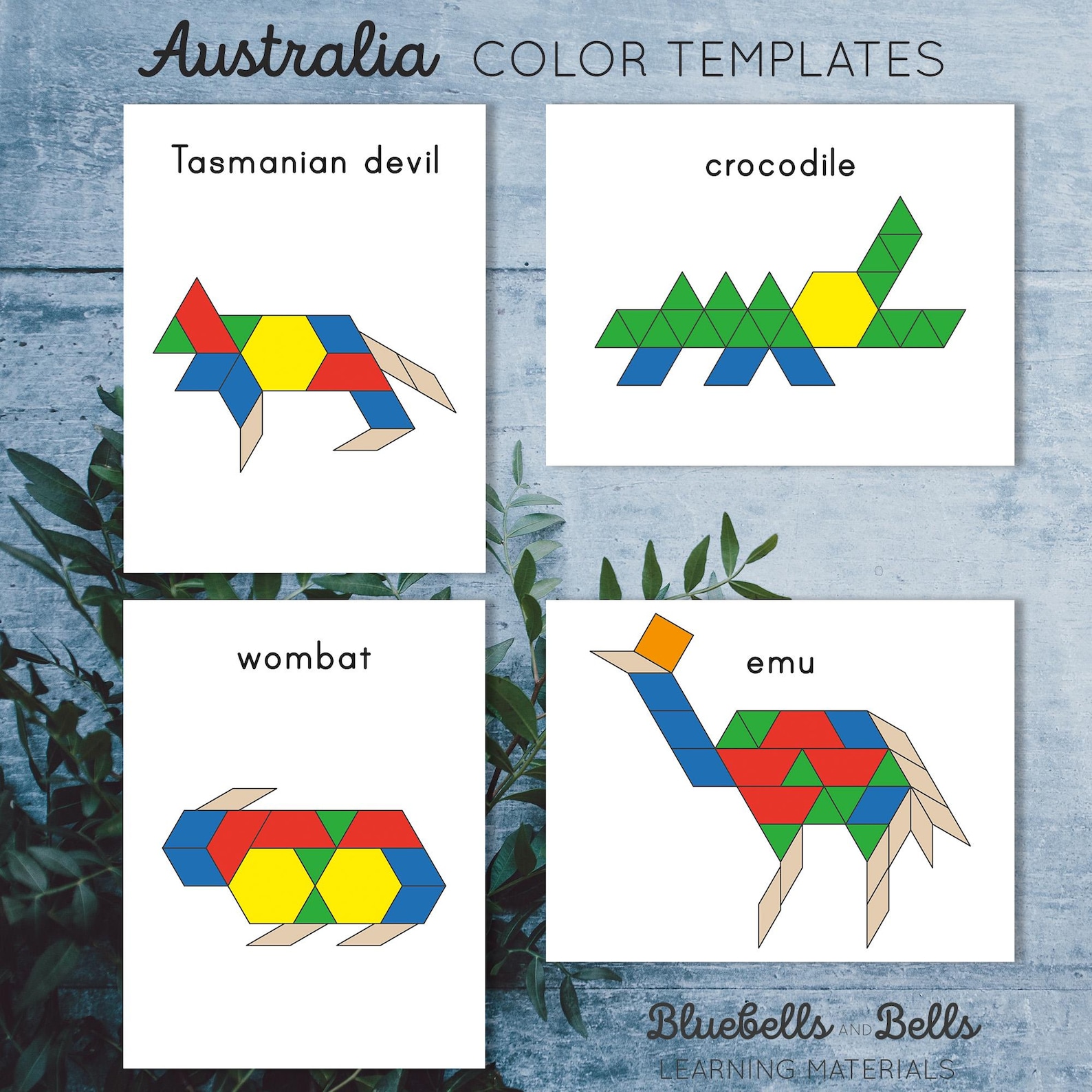 Australia Animals Pattern Blocks Templates. Preschool and Kindergarten ...