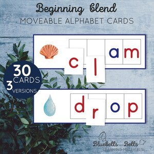 Cartes de début de mélange pour l'alphabet mobile Montessori.