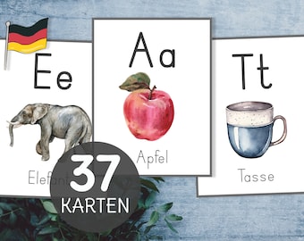 Anlaute Bildkarten. Alphabet druckbare Lernkarten.