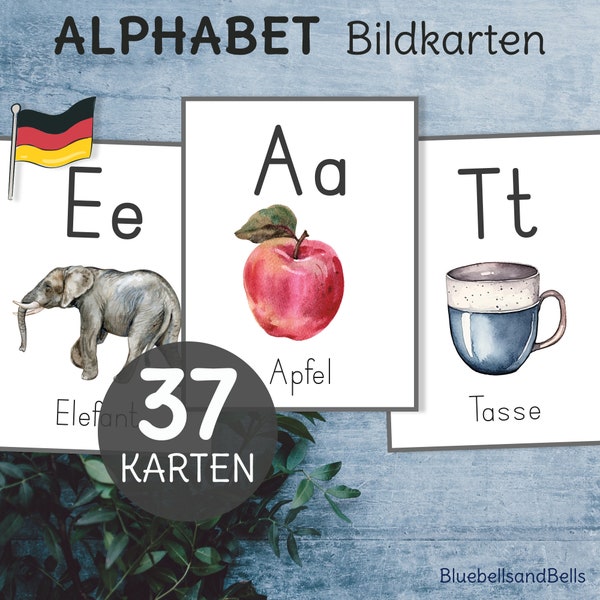 Anlaute Bildkarten. Alphabet druckbare Lernkarten.