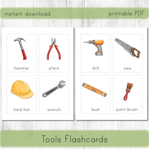 Tools printable flashcards. Toddler Montessori printable. | Etsy