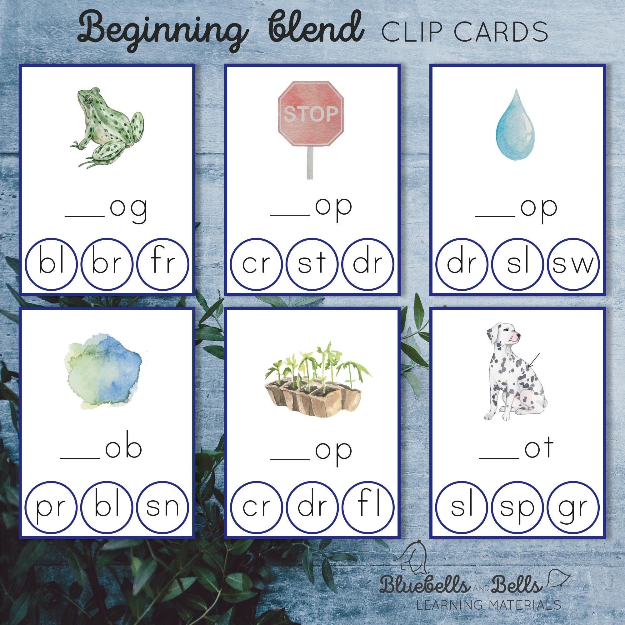 Beginning Blends Clip Cards. Montessori CCVC Word Blue Series Reading ...