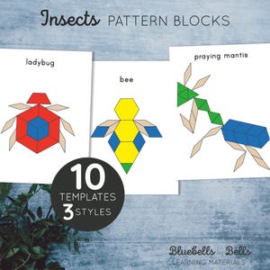 Modelos de blocos de padrões de insetos. Atividade de correspondência de formas para pré-escola e jardim de infância para impressão de primavera.