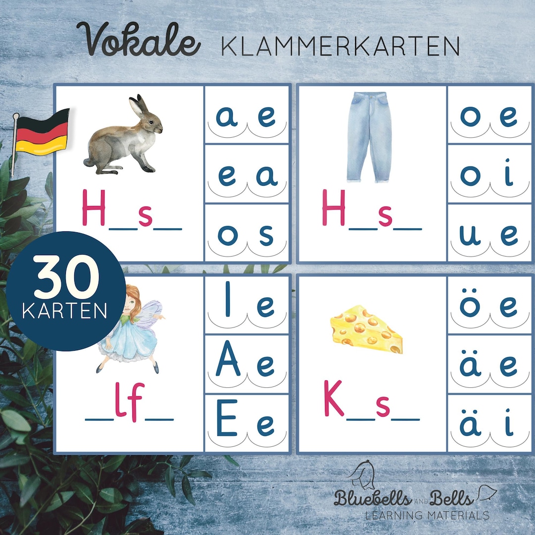 Vokale Einsetzen Klammerkarten. Anlaute. Silben. Sprachmaterial