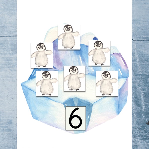 Counting Penguins Montessori winter printable. Preschool winter activity. Counting 1-10 printable.