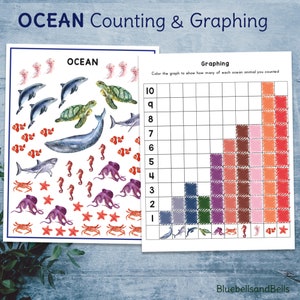 Montessori ocean printable graphing preschool activity. Kindergarten math worksheets.