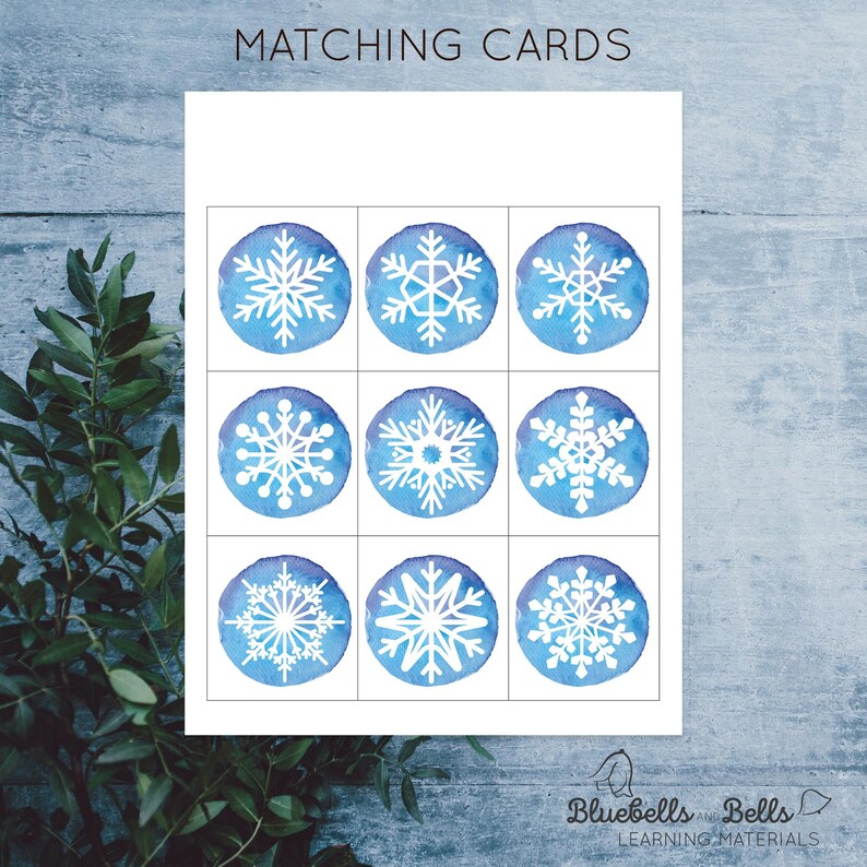 Snowflake shadow matching cards. Montessori winter printable. image 5