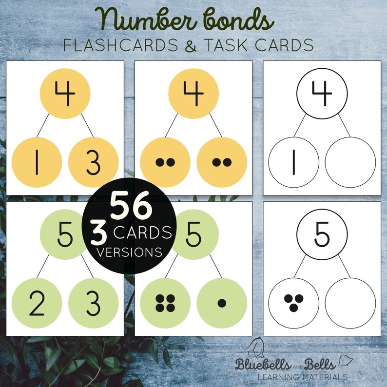 Number bonds flash cards and task cards. Math printable for kindergarten and 1st grade. image 1