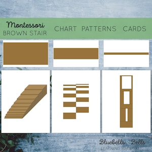 Rallonges d'escalier Montessori marron, motifs imprimables, cartes et diagrammes assortis.