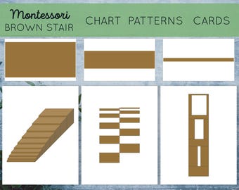 Montessori Brown Stair extension printable patterns, matching cards and chart.