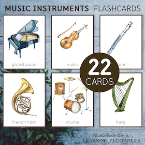 Musikinstrument Lernkarten. Vorschul- und Kindergartenkarten zum Ausdrucken.