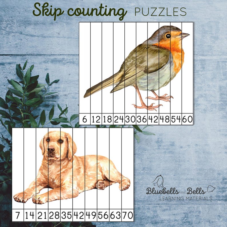 Skip counting puzzles numbers 2-12. Montessori math printable. image 5