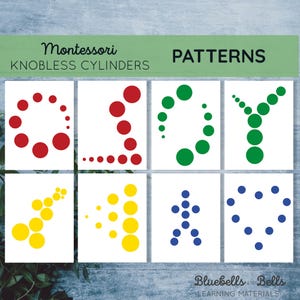 Montessori knobless cylinders patterns. Matching activity for preschool and kindergarten.