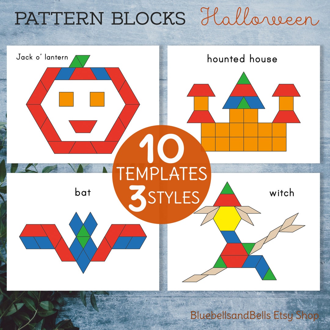 Halloween Pattern Blocks Templates. Preschool and Kindergarten Matching